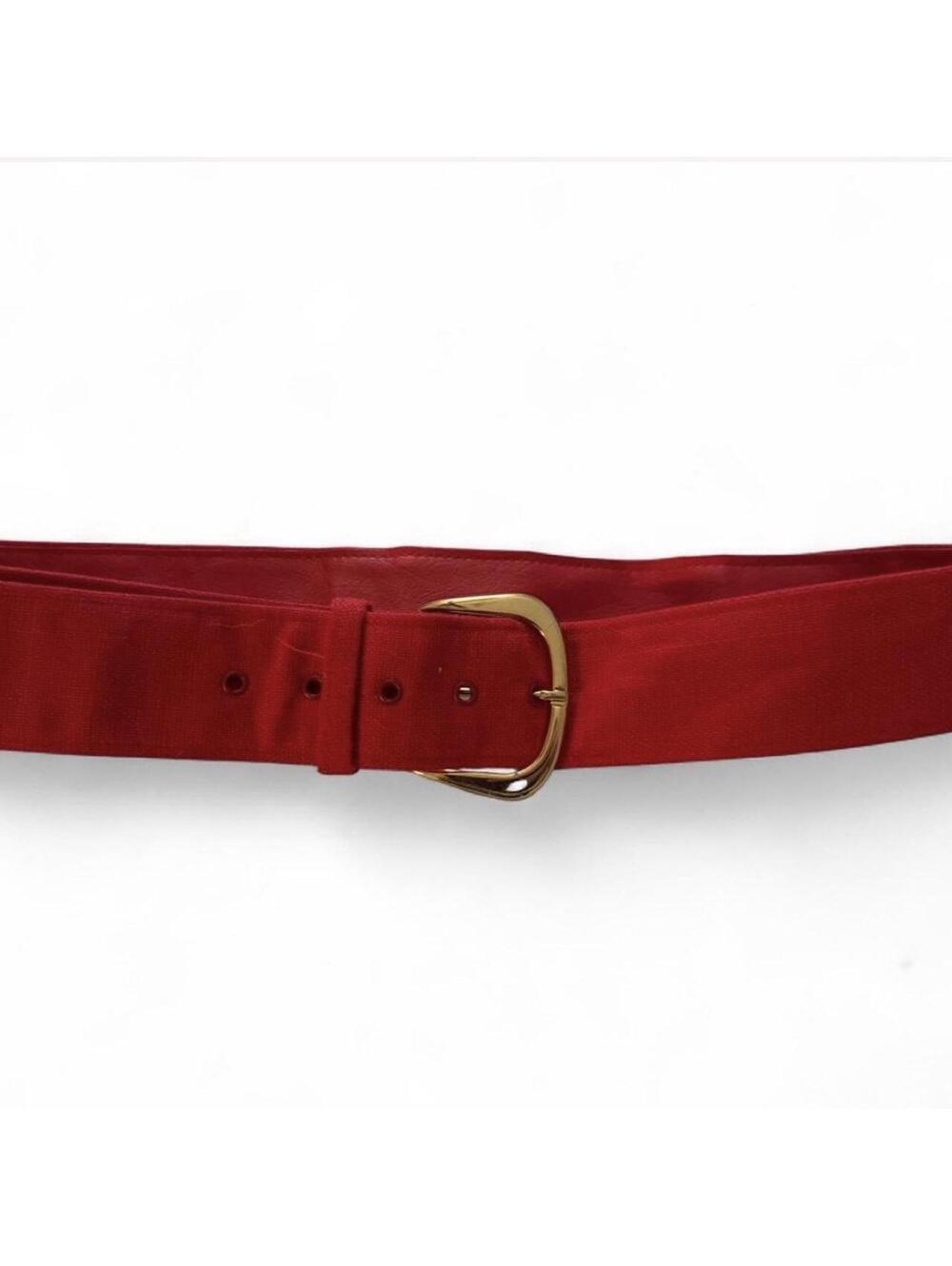 Vintage 80s/90s Wide Waist Belt  red  with Chunky Gold Buckle size s/m